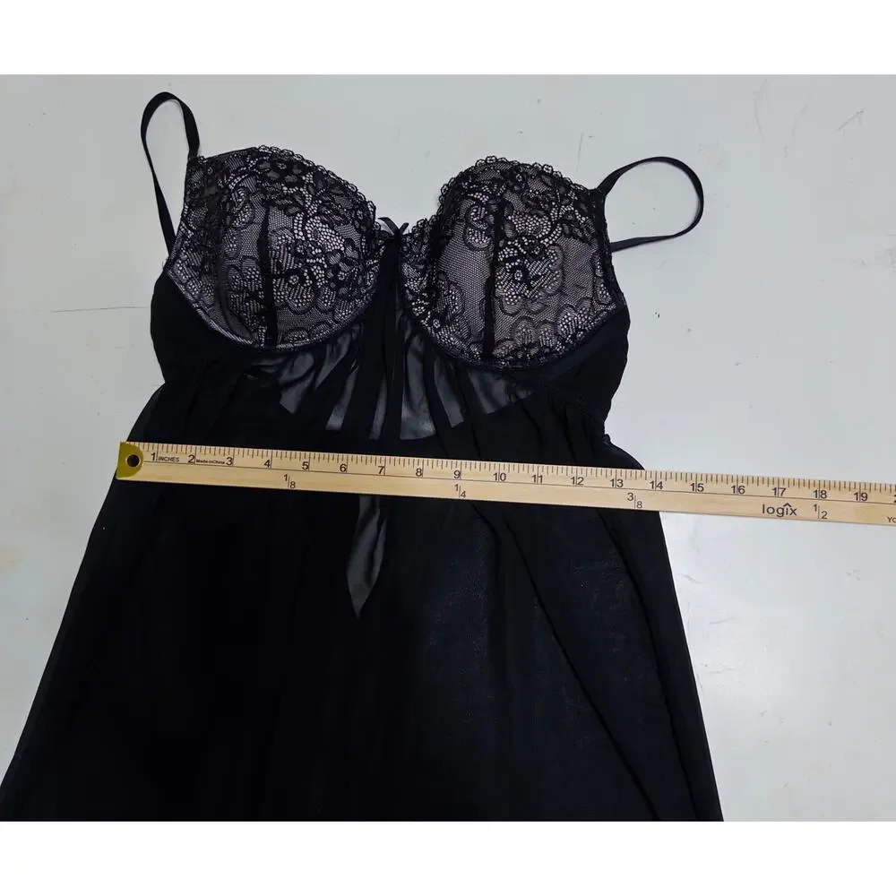 Black lace‎ women's babydoll lingerie sheer mesh coquette romantic feminine
